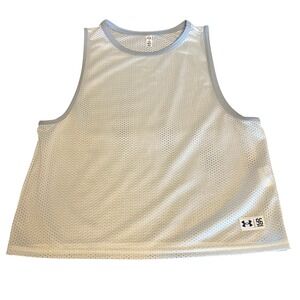 Under Armour Womens HeatGear Mesh Tank Top White Gray Loose Fit Size Large
